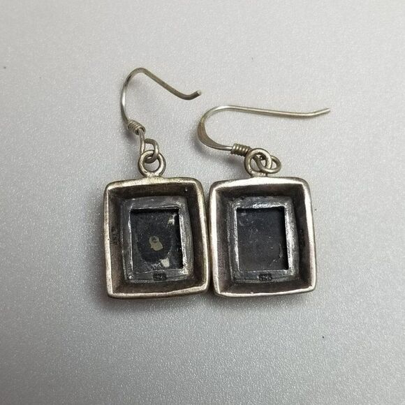 Vintage Sterling Silver Black Onyx Square Dangle Earrings, 925 Estate - Picture 3 of 8